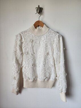 Badgley Mischka white floral lace sweater XS